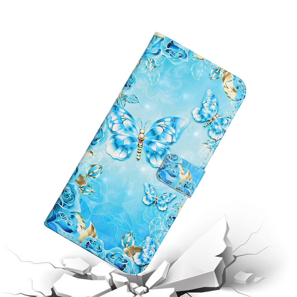 3D Cartoon Color Drawing Pattern PU Leather Wallet Stand Feature Flip Cover for Samsung Galaxy A52 5G / 4G - Blue/Gold Butterfly-7