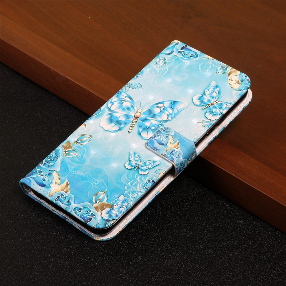 3D Cartoon Color Drawing Pattern PU Leather Wallet Stand Feature Flip Cover for Samsung Galaxy A52 5G / 4G - Blue/Gold Butterfly-8