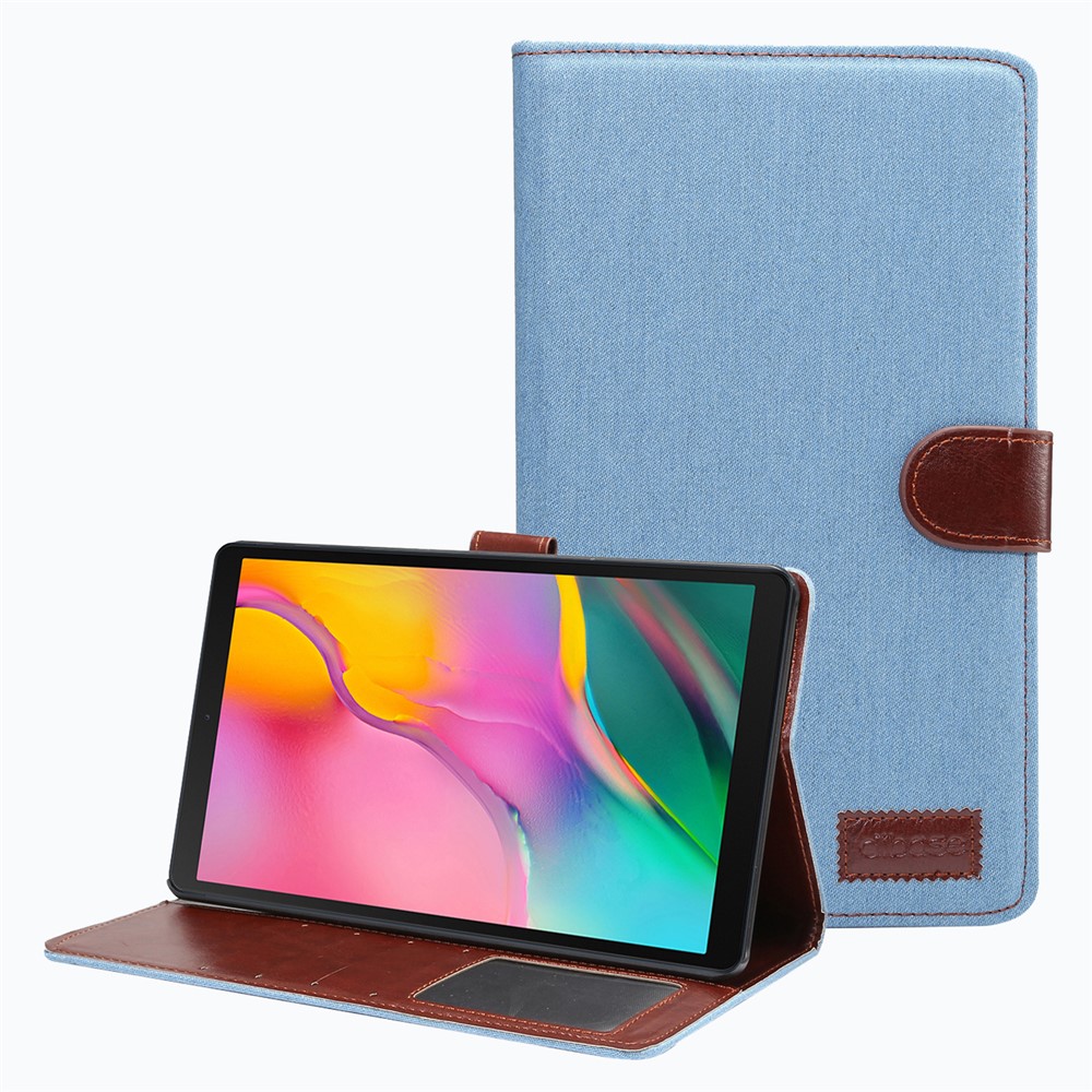 Durable Softable Jeans Cloth Skin Flip Leather Tablet Case Soft PU Back Cover for Samsung Galaxy Tab A7 Lite 8.7-inch SM-T220 (Wi-Fi) - Baby Blue-1