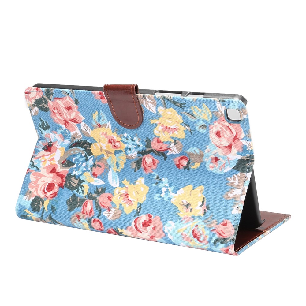 Magnetic PU Leather Flower Cloth Skin Wallet Soft Rubber Folio Stand Cover for Samsung Galaxy Tab A7 Lite 8.7-inch SM-T220 (Wi-Fi) - Blue-4