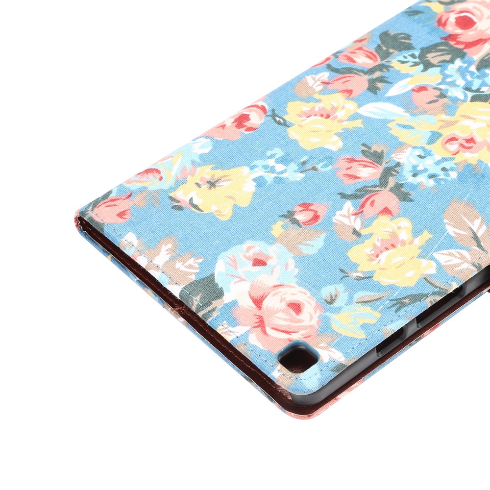 Magnetic PU Leather Flower Cloth Skin Wallet Soft Rubber Folio Stand Cover for Samsung Galaxy Tab A7 Lite 8.7-inch SM-T220 (Wi-Fi) - Blue-7