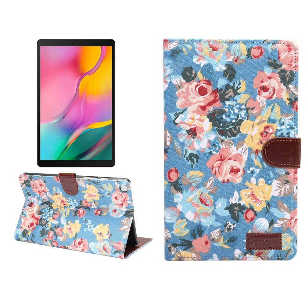 Magnetic PU Leather Flower Cloth Skin Wallet Soft Rubber Folio Stand Cover for Samsung Galaxy Tab A7 Lite 8.7-inch SM-T220 (Wi-Fi) - Blue-8