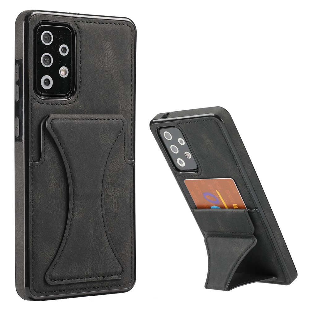 Shock-Proof PU Leather + TPU Hybrid Phone Case with Kickstand Card Holder for Samsung Galaxy A72 5G/4G - Black-1