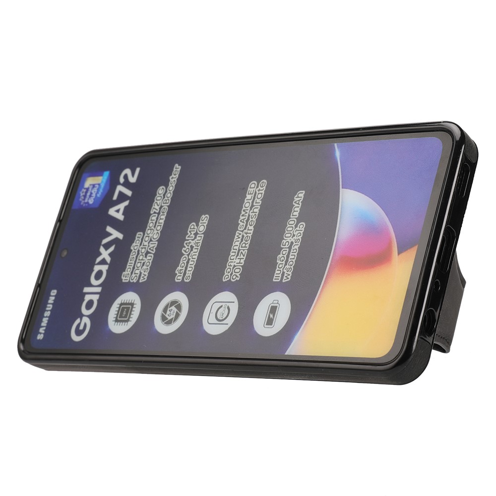 Shock-Proof PU Leather + TPU Hybrid Phone Case with Kickstand Card Holder for Samsung Galaxy A72 5G/4G - Black-10