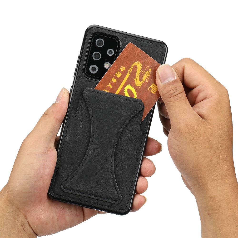 Shock-Proof PU Leather + TPU Hybrid Phone Case with Kickstand Card Holder for Samsung Galaxy A72 5G/4G - Black-12