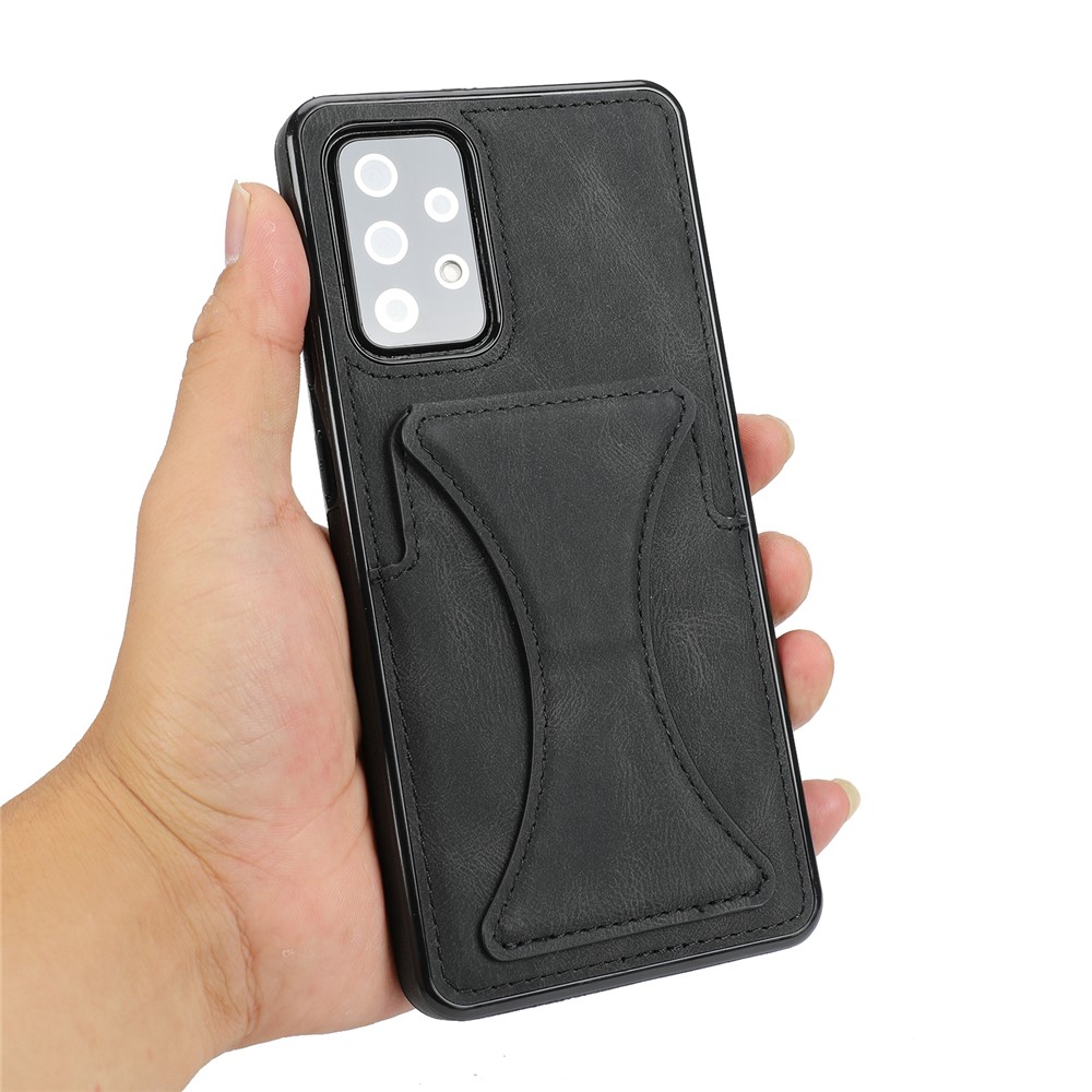 Shock-Proof PU Leather + TPU Hybrid Phone Case with Kickstand Card Holder for Samsung Galaxy A72 5G/4G - Black-13