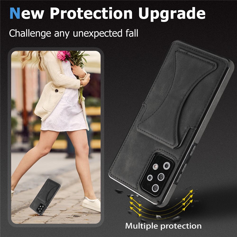 Shock-Proof PU Leather + TPU Hybrid Phone Case with Kickstand Card Holder for Samsung Galaxy A72 5G/4G - Black-3