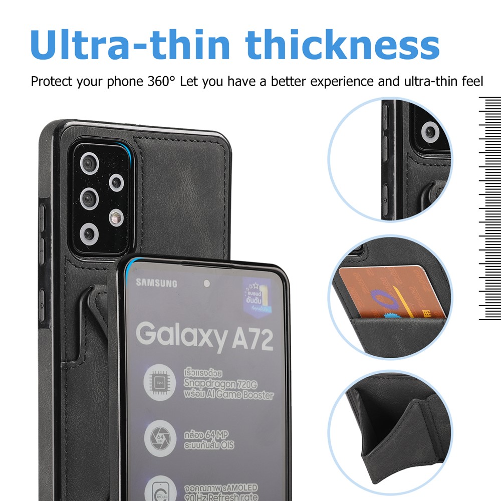Shock-Proof PU Leather + TPU Hybrid Phone Case with Kickstand Card Holder for Samsung Galaxy A72 5G/4G - Black-4