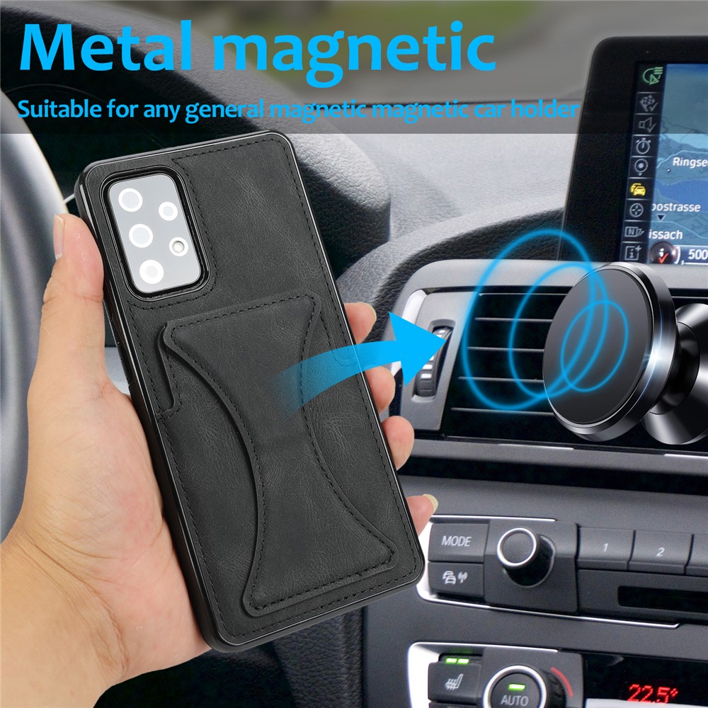 Shock-Proof PU Leather + TPU Hybrid Phone Case with Kickstand Card Holder for Samsung Galaxy A72 5G/4G - Black-6