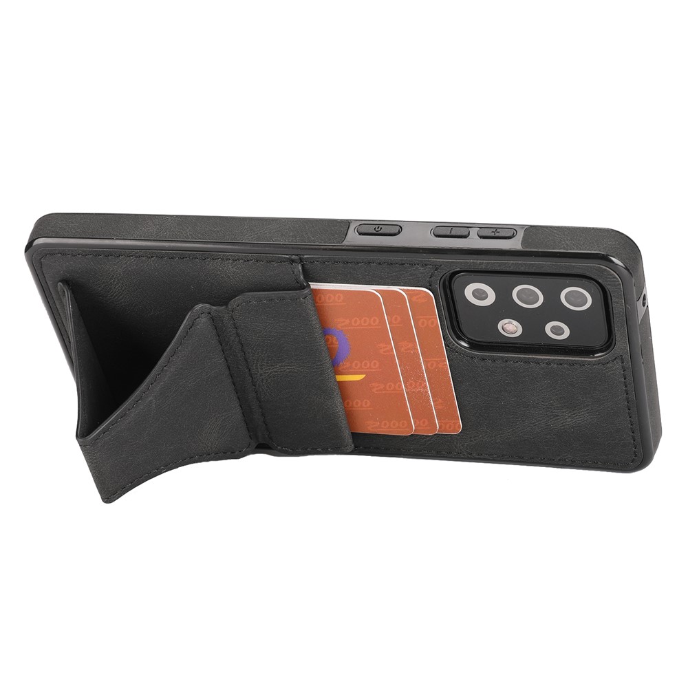 Shock-Proof PU Leather + TPU Hybrid Phone Case with Kickstand Card Holder for Samsung Galaxy A72 5G/4G - Black-9