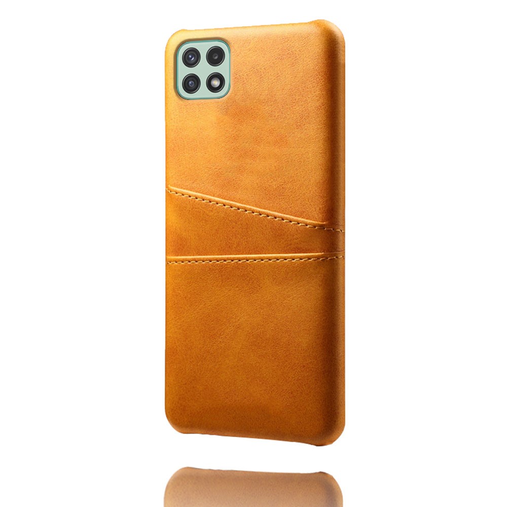 KSQ Leather Coated PC Case Phone Case Shell with Card Slots for Samsung Galaxy A22 5G (US Version) - Orange-2