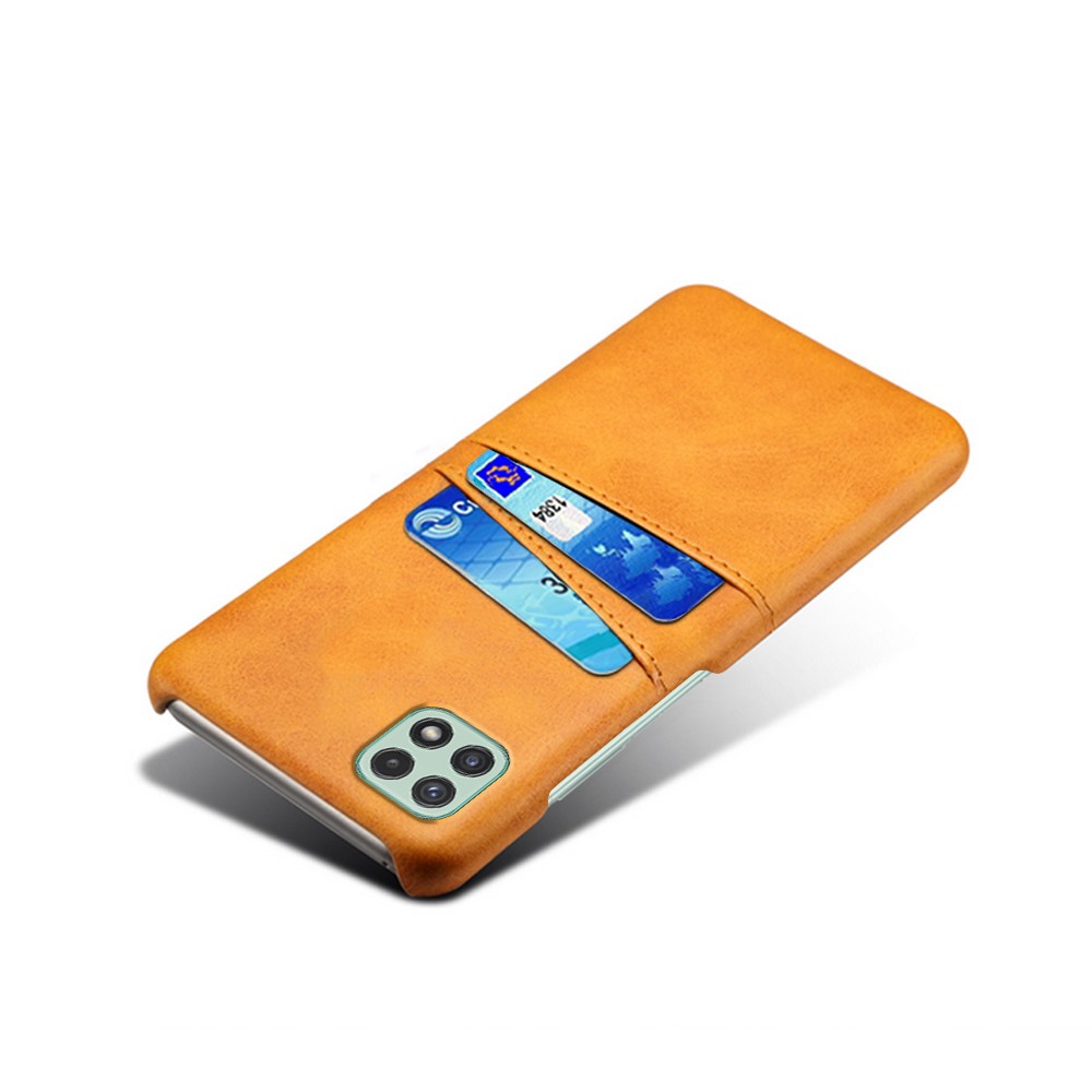 KSQ Leather Coated PC Case Phone Case Shell with Card Slots for Samsung Galaxy A22 5G (US Version) - Orange-3