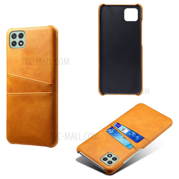 KSQ Leather Coated PC Case Phone Case Shell with Card Slots for Samsung Galaxy A22 5G (US Version) - Orange-5