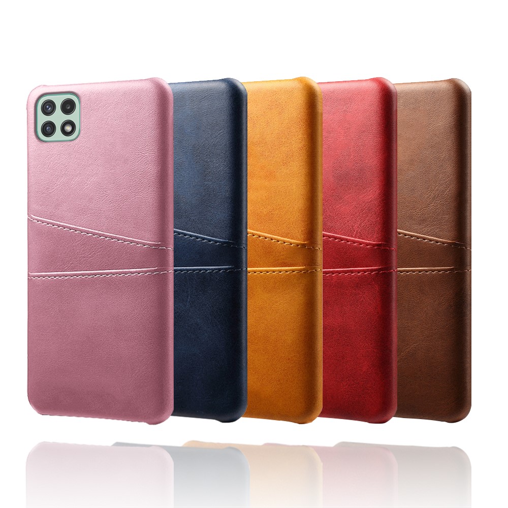KSQ Leather Coated PC Case Phone Case Shell with Card Slots for Samsung Galaxy A22 5G (US Version) - Orange-6