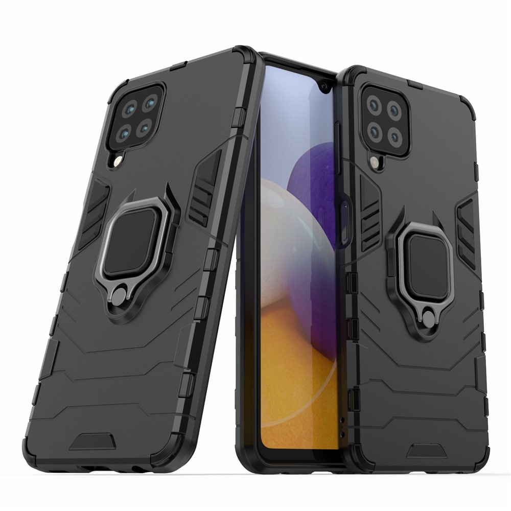 PC TPU Hybrid Phone Case Cover with Ring Holder Kickstand for Samsung Galaxy A22 4G (EU Version) - Black-2