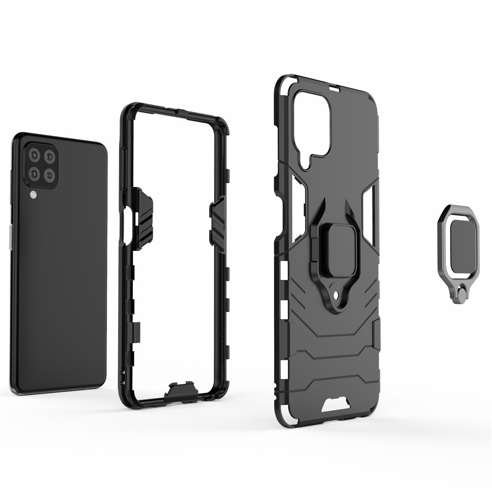PC TPU Hybrid Phone Case Cover with Ring Holder Kickstand for Samsung Galaxy A22 4G (EU Version) - Black-7