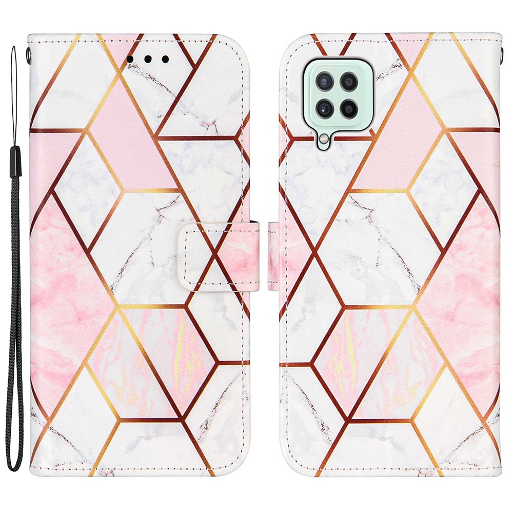 Splicing Marble Pattern Phone Leather Case Wallet with stand for Samsung Galaxy A22 4G (EU Version) - Pink/White-1