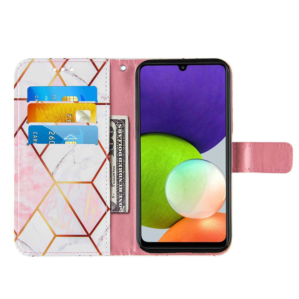 Splicing Marble Pattern Phone Leather Case Wallet with stand for Samsung Galaxy A22 4G (EU Version) - Pink/White-3