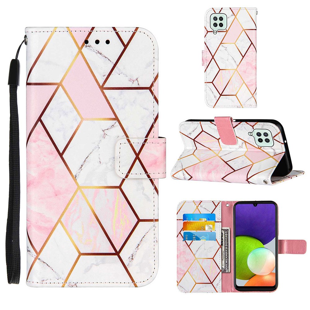 Splicing Marble Pattern Phone Leather Case Wallet with stand for Samsung Galaxy A22 4G (EU Version) - Pink/White-5