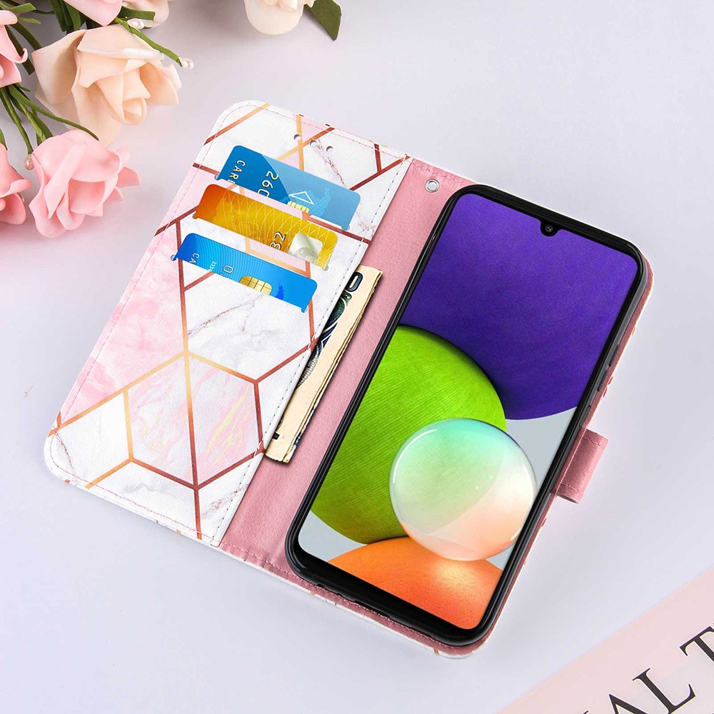 Splicing Marble Pattern Phone Leather Case Wallet with stand for Samsung Galaxy A22 4G (EU Version) - Pink/White-7