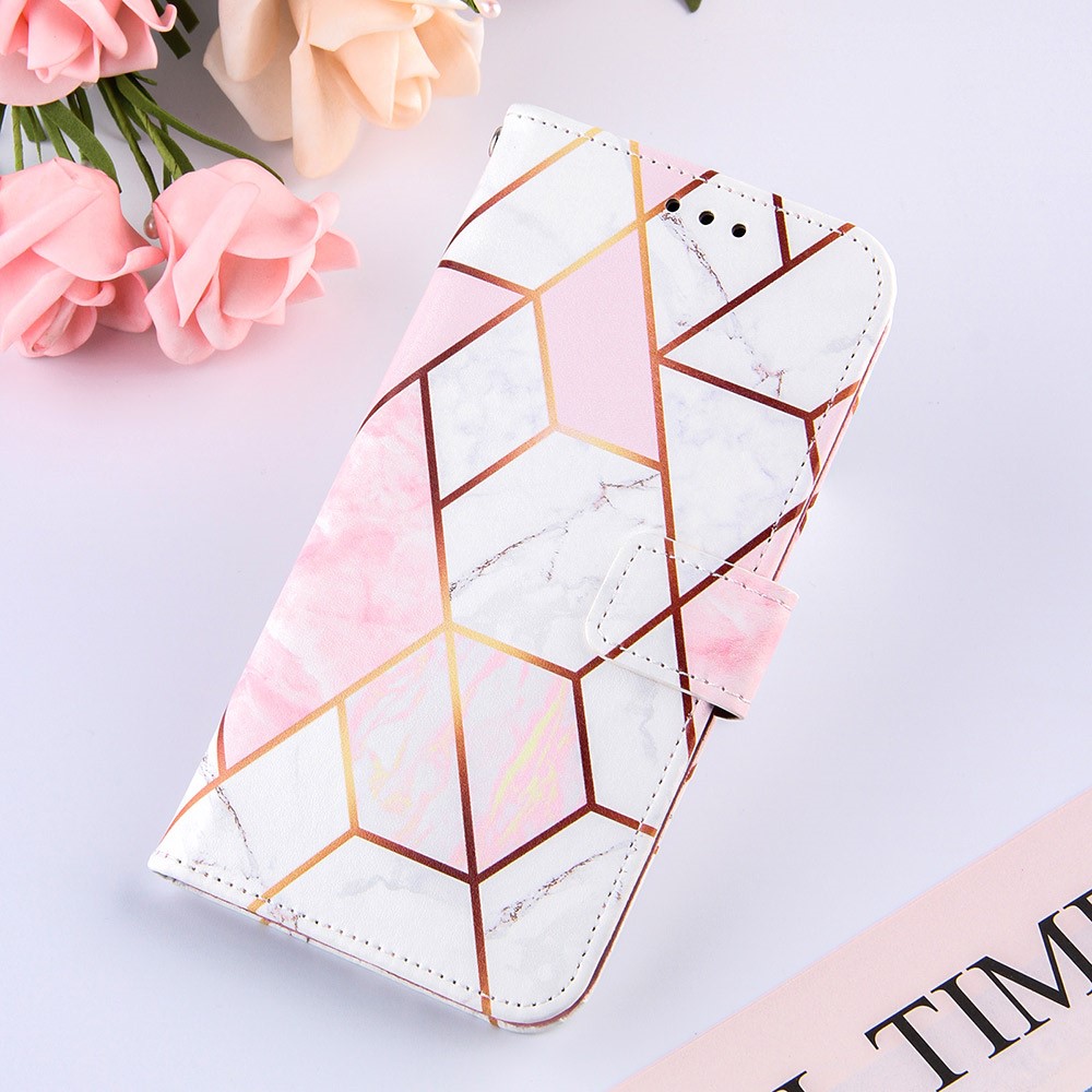 Splicing Marble Pattern Phone Leather Case Wallet with stand for Samsung Galaxy A22 4G (EU Version) - Pink/White-8