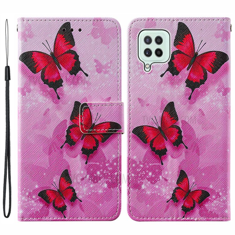 Cross Texture Pattern Printing Wallet with Stand Design Leather Flip Cover for Samsung Galaxy A22 4G (EU Version) - Pink Butterflly-1