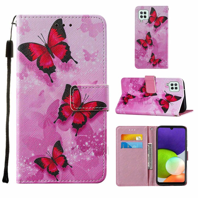 Cross Texture Pattern Printing Wallet with Stand Design Leather Flip Cover for Samsung Galaxy A22 4G (EU Version) - Pink Butterflly-7
