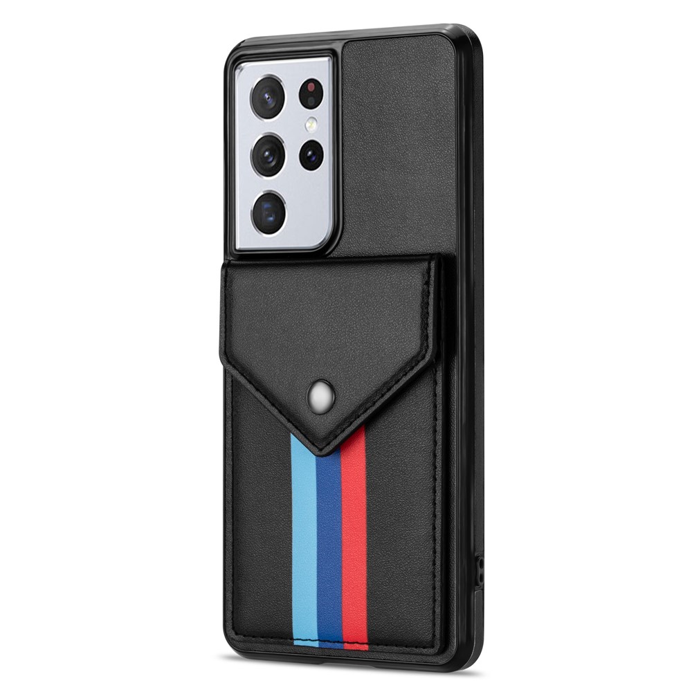 Tri-color Card Slots TPU + PU Leather Hybrid Phone Case Cover for Samsung Galaxy S21 Ultra 5G - Black-2