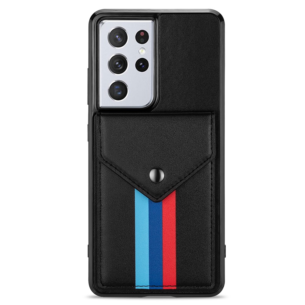 Tri-color Card Slots TPU + PU Leather Hybrid Phone Case Cover for Samsung Galaxy S21 Ultra 5G - Black-4