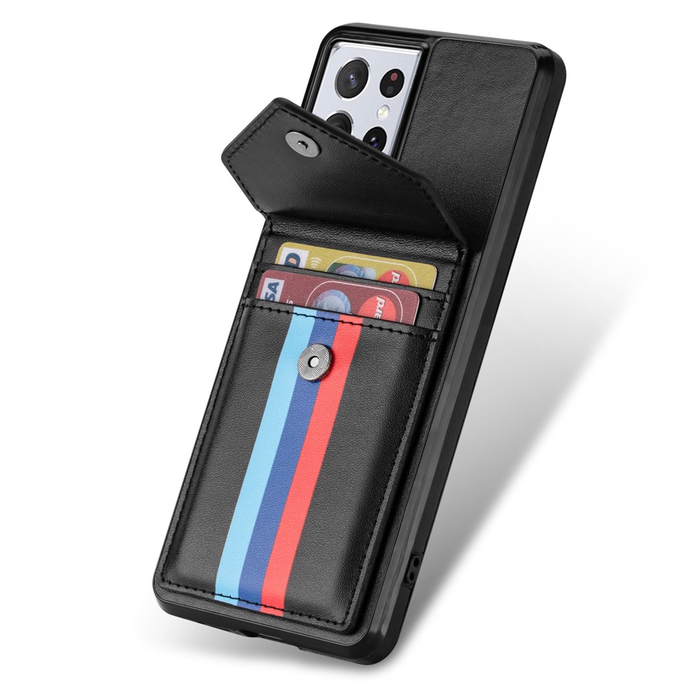 Tri-color Card Slots TPU + PU Leather Hybrid Phone Case Cover for Samsung Galaxy S21 Ultra 5G - Black-5