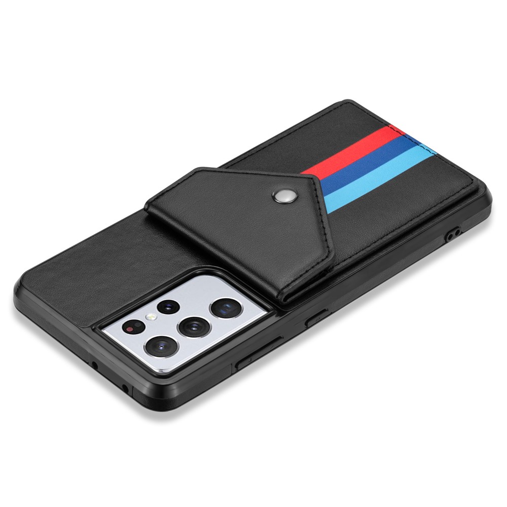 Tri-color Card Slots TPU + PU Leather Hybrid Phone Case Cover for Samsung Galaxy S21 Ultra 5G - Black-7