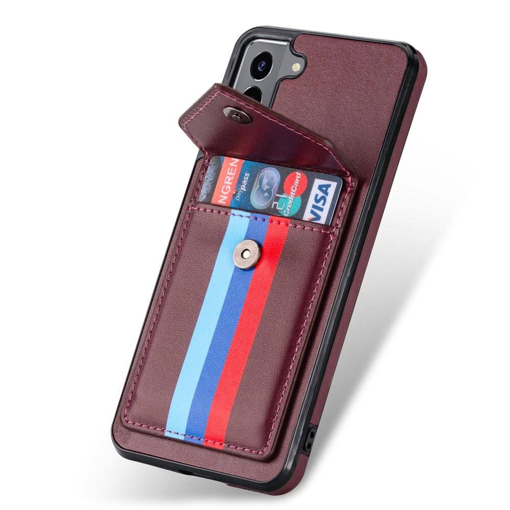 Card Slot Design Tri-color TPU + PU Leather Hybrid Phone Case with Lanyard for Samsung Galaxy S21+ 5G - Brown-4