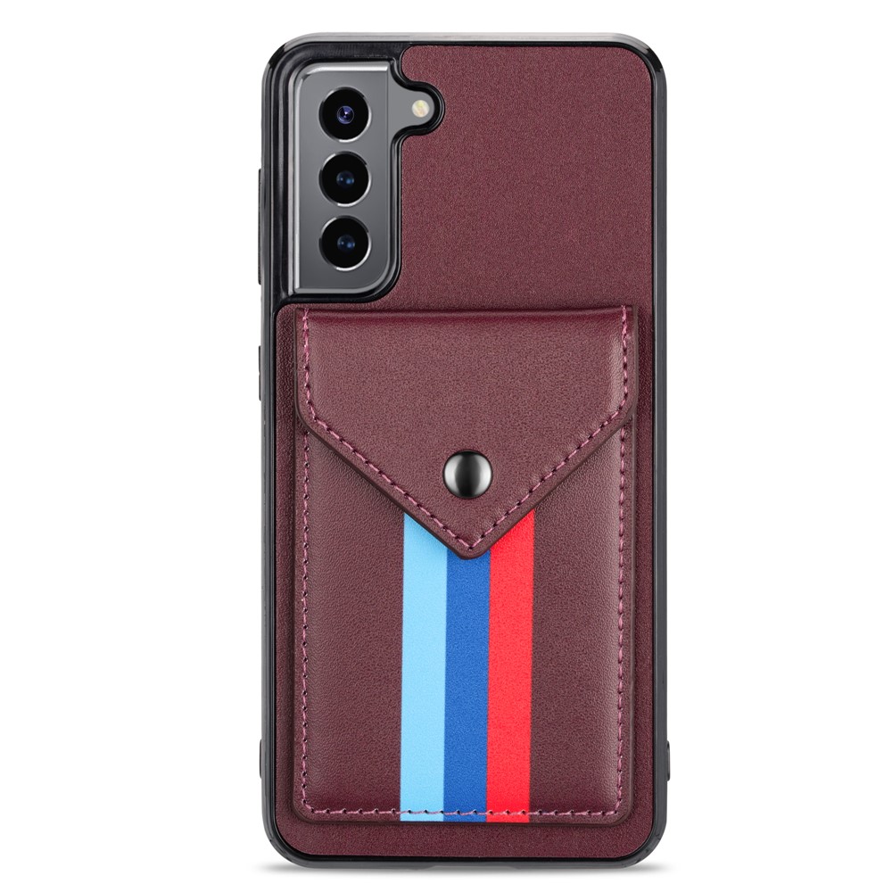 Card Slot Design Tri-color TPU + PU Leather Hybrid Phone Case with Lanyard for Samsung Galaxy S21+ 5G - Brown-5