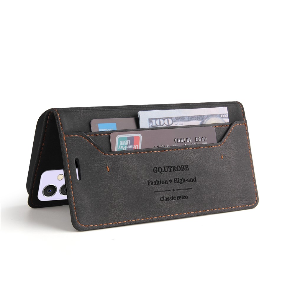 GQ.UTROBE Skin-touch Wallet Stand Leather Phone Case with Anti-theft Swiping Design for Samsung Galaxy A82 5G - Black-5