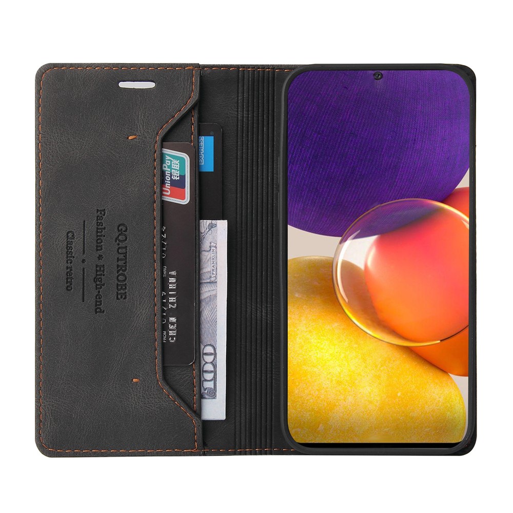 GQ.UTROBE Skin-touch Wallet Stand Leather Phone Case with Anti-theft Swiping Design for Samsung Galaxy A82 5G - Black-6