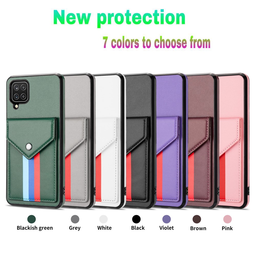 Card Slots Tri-color TPU + PU Leather Hybrid Phone Case Cover for Samsung Galaxy A12 - Black-11