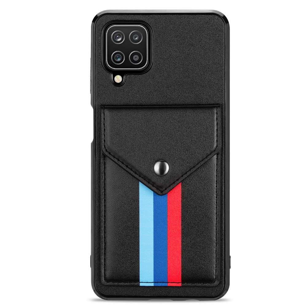 Card Slots Tri-color TPU + PU Leather Hybrid Phone Case Cover for Samsung Galaxy A12 - Black-4