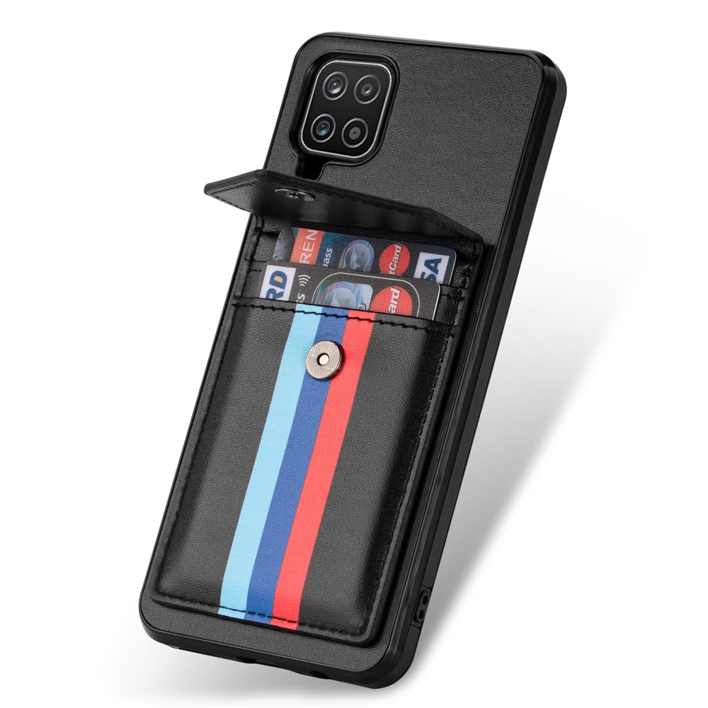 Card Slots Tri-color TPU + PU Leather Hybrid Phone Case Cover for Samsung Galaxy A12 - Black-6