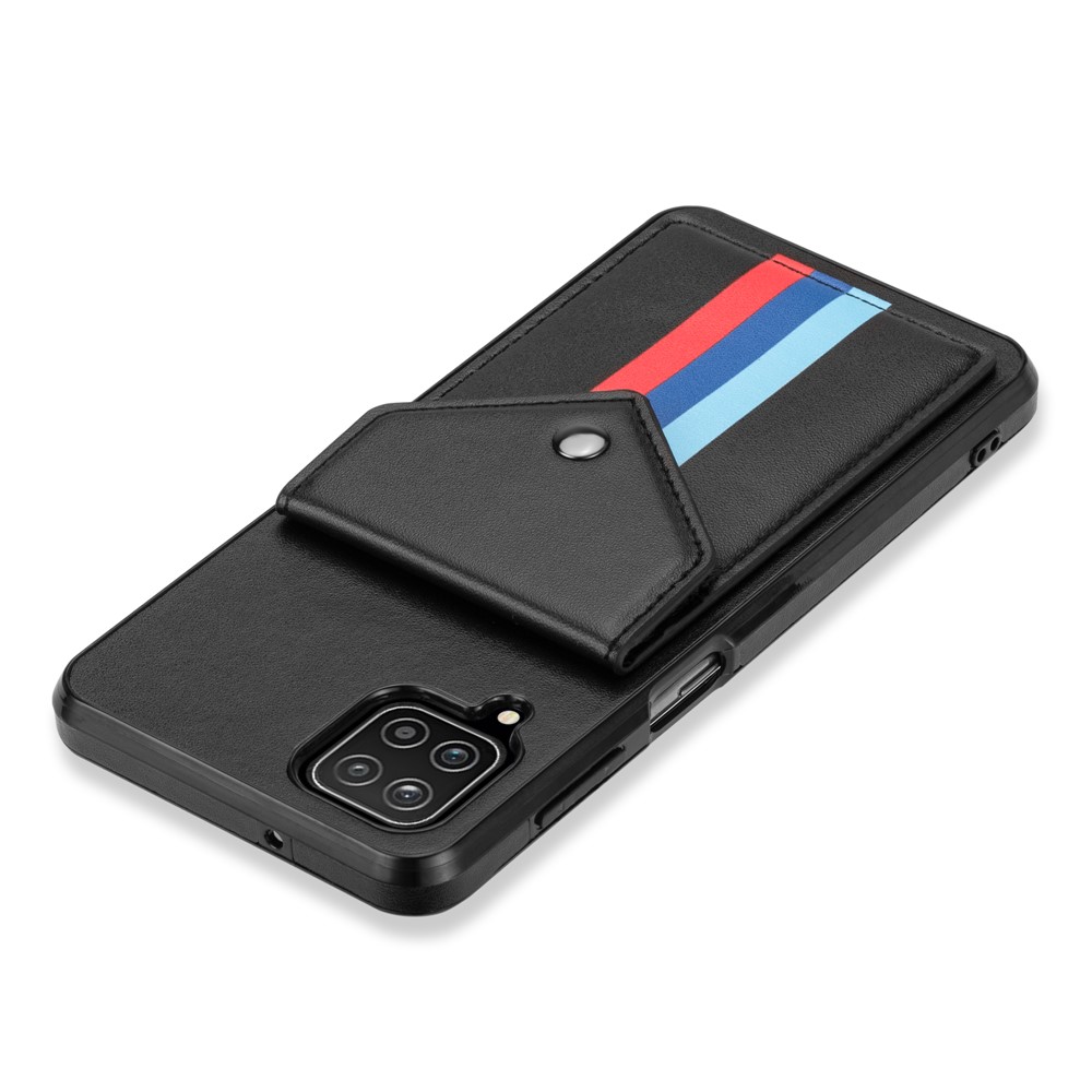 Card Slots Tri-color TPU + PU Leather Hybrid Phone Case Cover for Samsung Galaxy A12 - Black-7