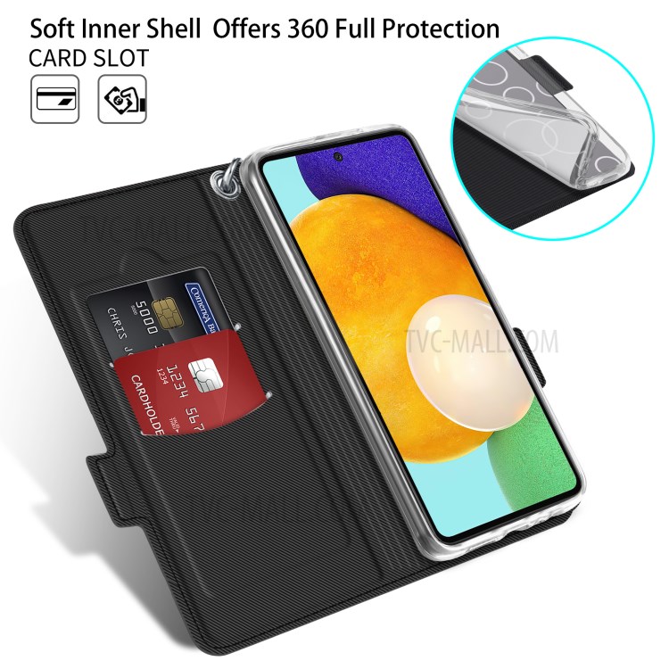BaiYu Series Fashion Leather Cell Phone Casing with Card Slots for Samsung Galaxy A52 4G/5G - Black-4