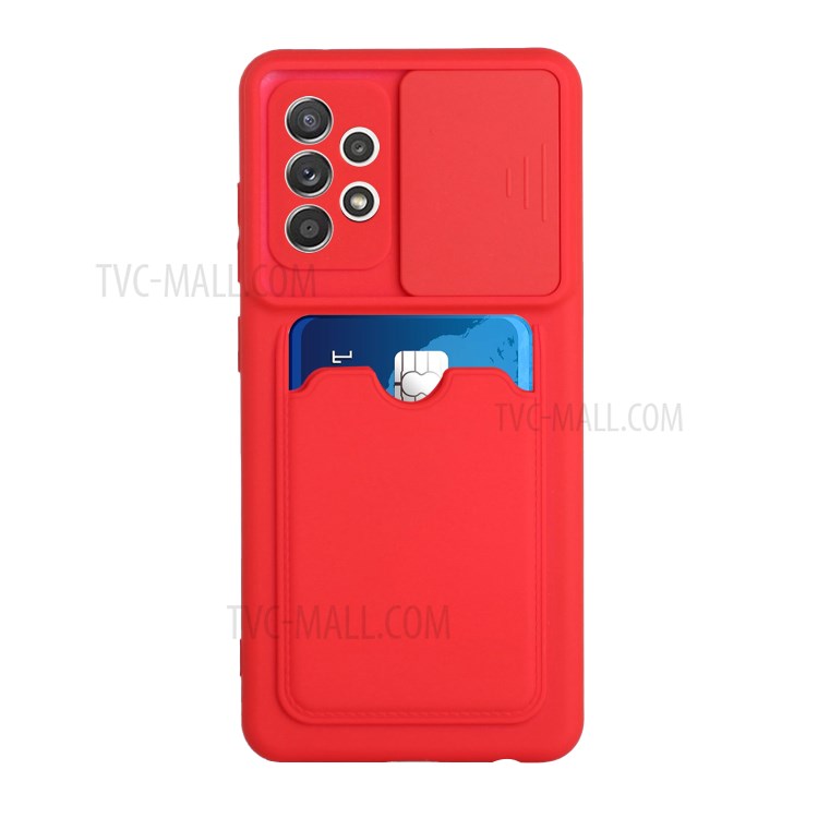Soft TPU Card Holder Camera Protect Slide Phone Case Shockproof Cover for Samsung Galaxy A52 4G/5G - Red-2