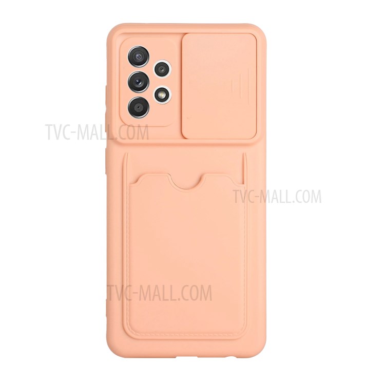 Soft TPU Card Slot Design Phone Cover with Slide Lens Protective Shield for Samsung Galaxy A72 4G/5G - Orange-1