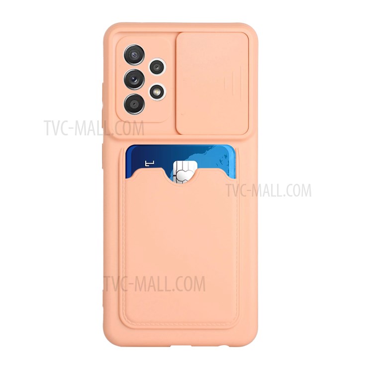 Soft TPU Card Slot Design Phone Cover with Slide Lens Protective Shield for Samsung Galaxy A72 4G/5G - Orange-2