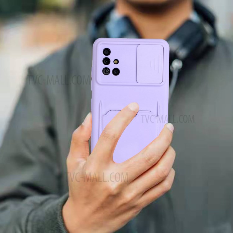 Shockproof Soft TPU Camera Protect Phone Cover Case with Card Slot for Samsung Galaxy A51 4G SM-A515 - Purple-4