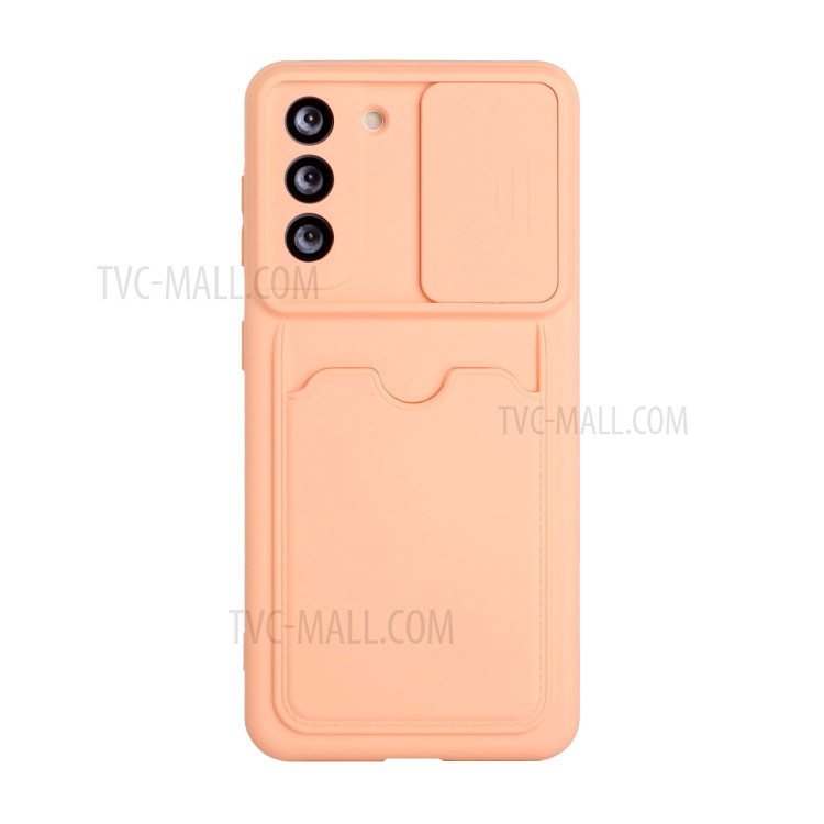 Camera Protect Slide TPU Cover Shockproof Case with Card Slot for Samsung Galaxy S21 5G - Orange-1