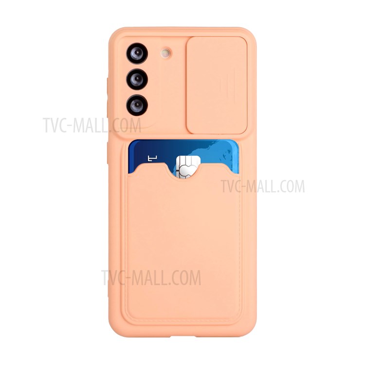 Camera Protect Slide TPU Cover Shockproof Case with Card Slot for Samsung Galaxy S21 5G - Orange-2