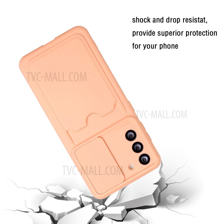 Camera Protect Slide TPU Cover Shockproof Case with Card Slot for Samsung Galaxy S21 5G - Orange-3