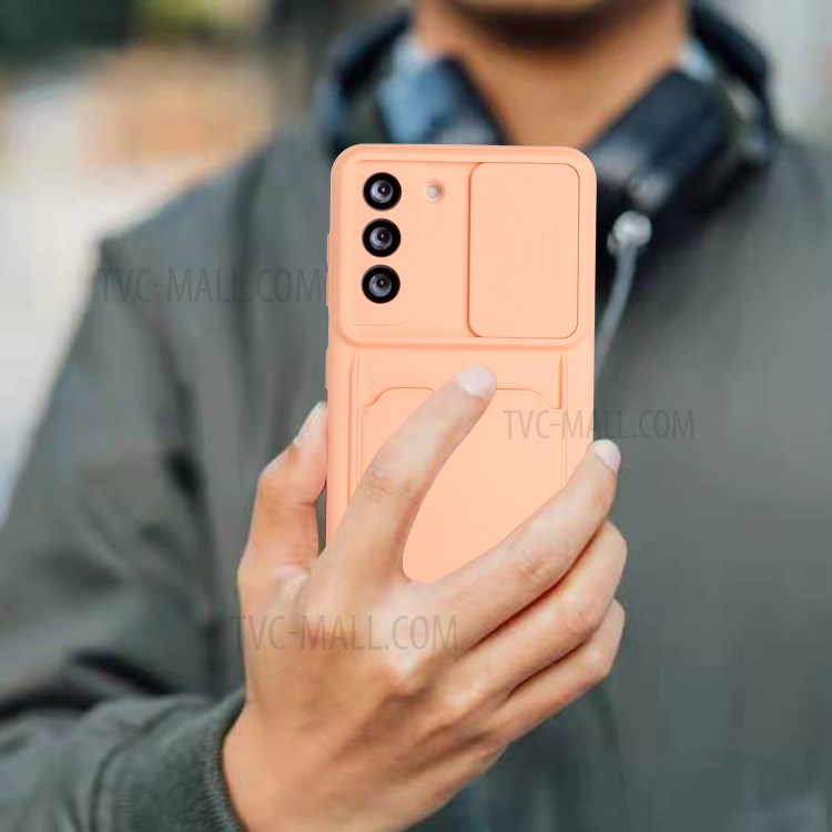 Camera Protect Slide TPU Cover Shockproof Case with Card Slot for Samsung Galaxy S21 5G - Orange-4