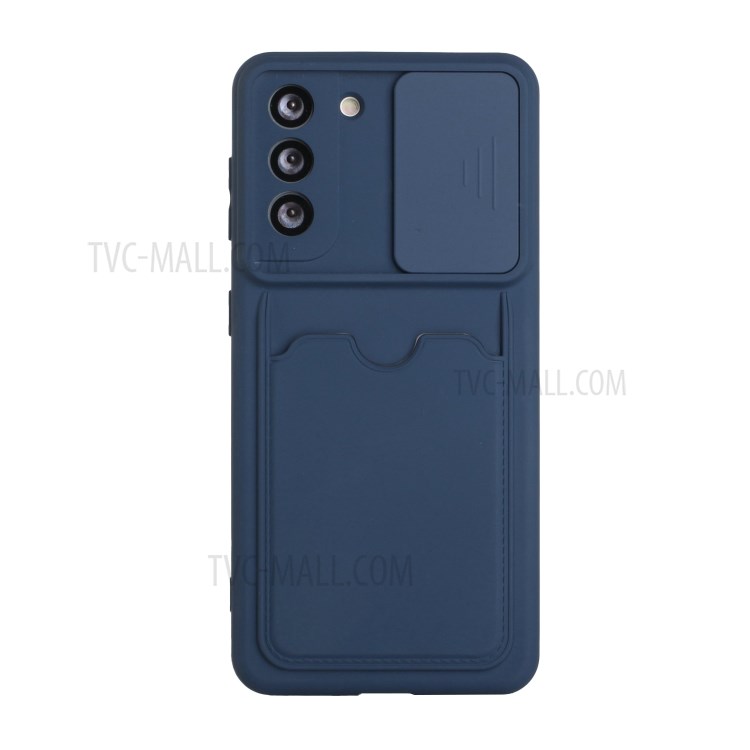 TPU Precise Cutout Card Slot Phone Case with Slide Lens Protective Shield for Samsung Galaxy S21+ 5G - Dark Blue-1