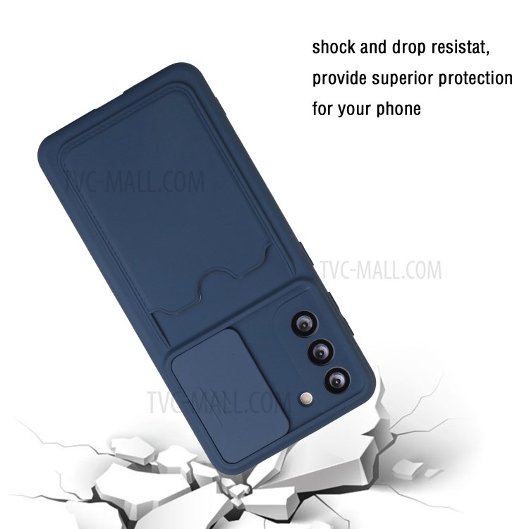 TPU Precise Cutout Card Slot Phone Case with Slide Lens Protective Shield for Samsung Galaxy S21+ 5G - Dark Blue-3